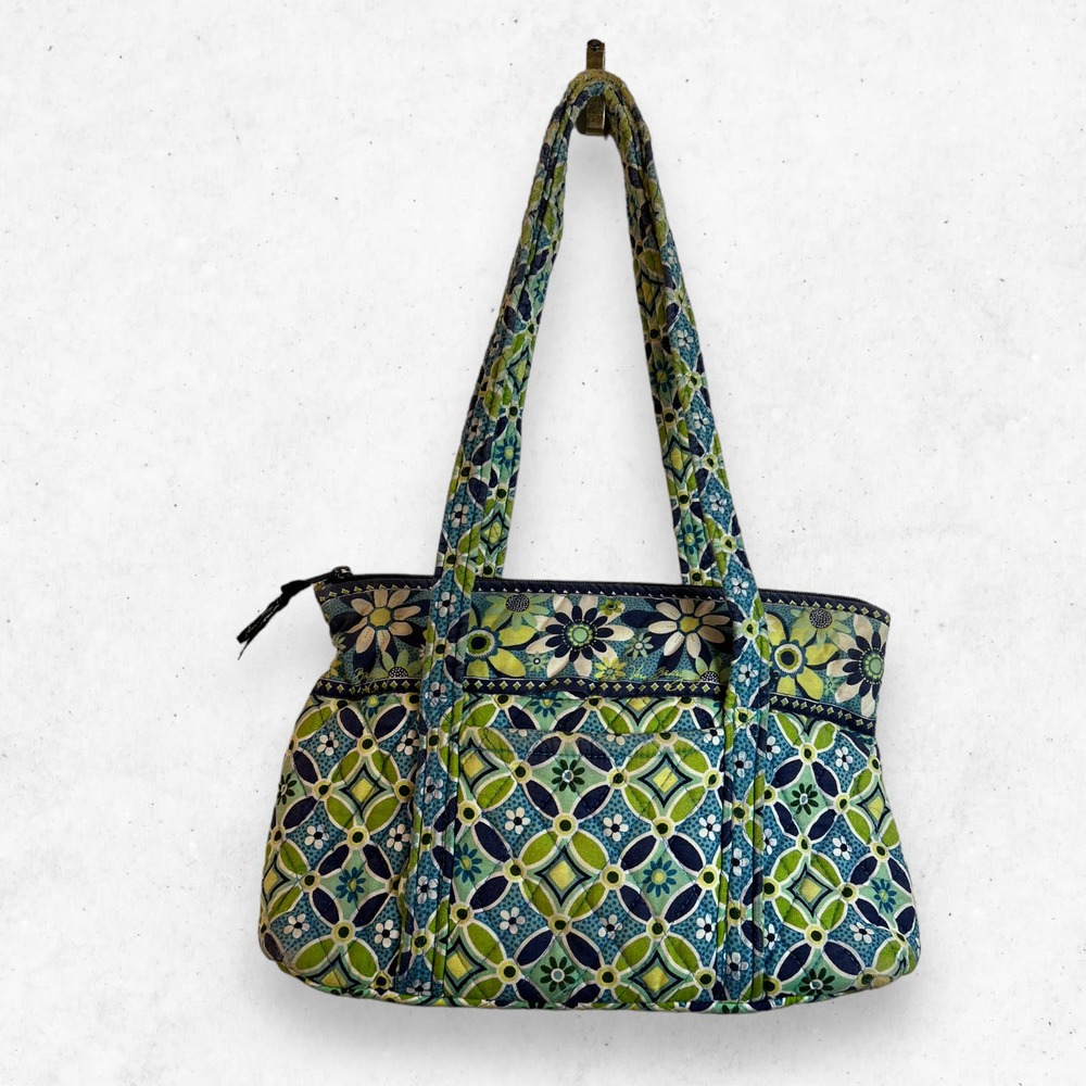 Vera Bradley Purse Daisy Daisy‎ Blue Green Pattern Small Handbag  DAMAGED